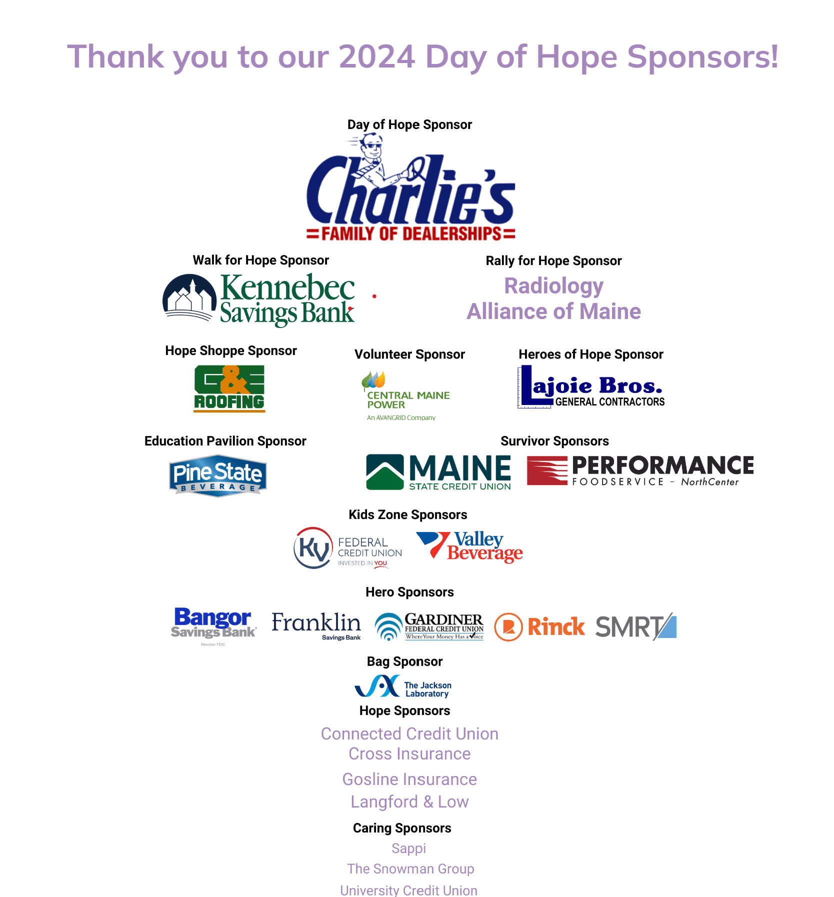 2024 MaineGeneral Day of Hope Sponsors