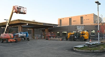 Construction workers making progress in expanding the Harold Alfond Center for Cancer Care in Augusta, Maine